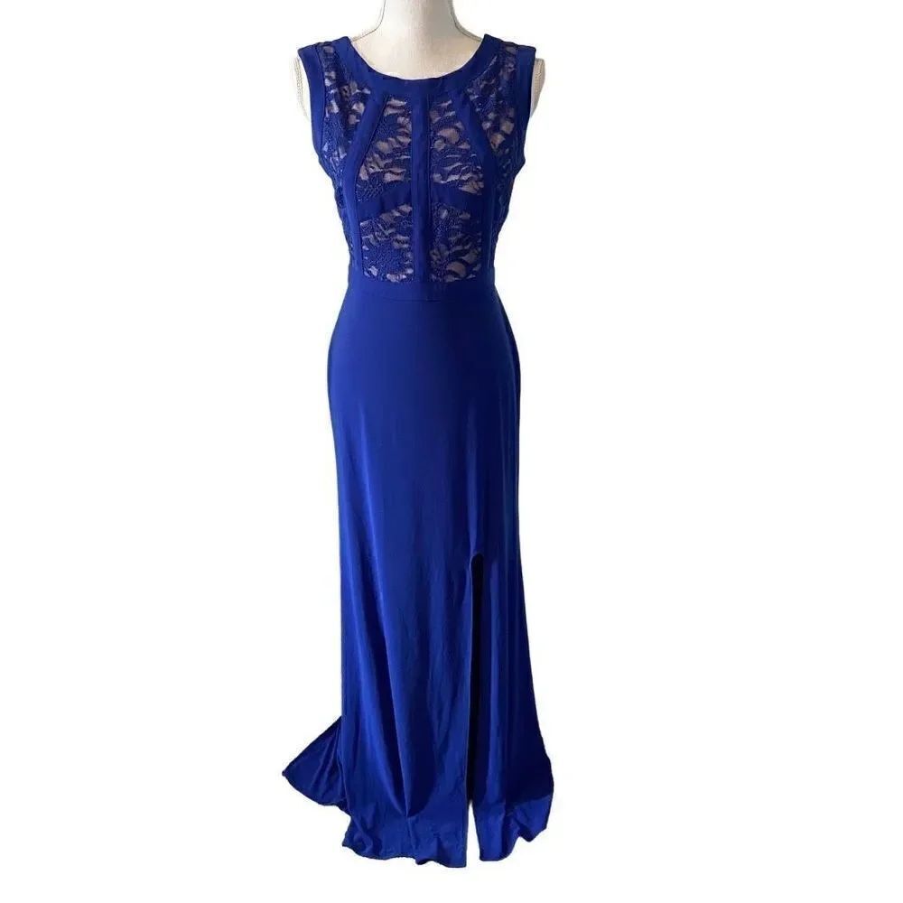 Morgan + Co Formal Royal Blue Lace Sleeveless Maxi Dress